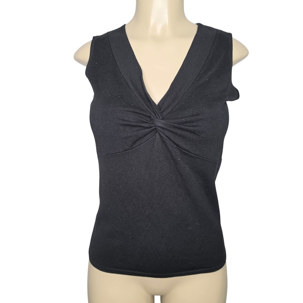 August Silk Top Womens S Black V-Neck Twist Front Sleeveless Minimalist Classic
